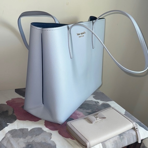 Kate Spade ♠️ Bleeker Large Light Blue Tote and Ribbon Wallet Set EUC - Picture 5 of 6